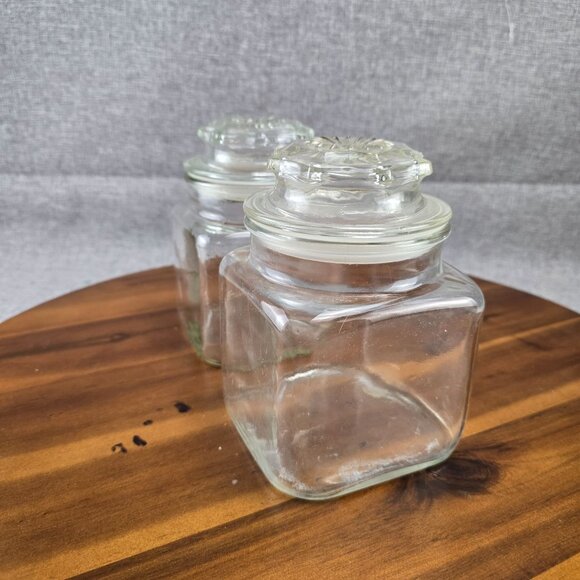 Set Of 2 Vintage Glass Apothecary Jars With Lids For Kitchen Storage Clear 6.5in - Picture 7 of 10
